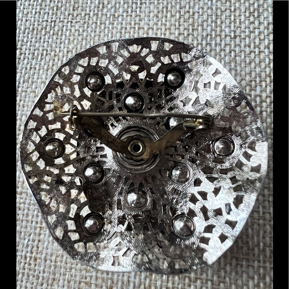 Vintage Western Germany Victorian Portrait Brooch Filigree Crystal Hand Painted - Picture 3 of 8